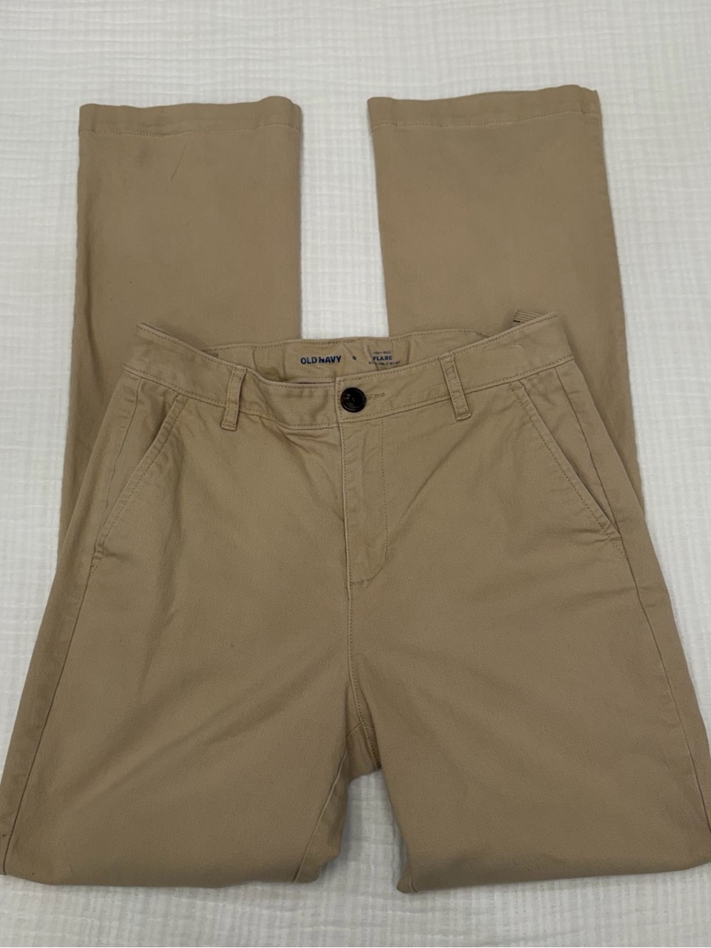 old navy tan khaki flare pants